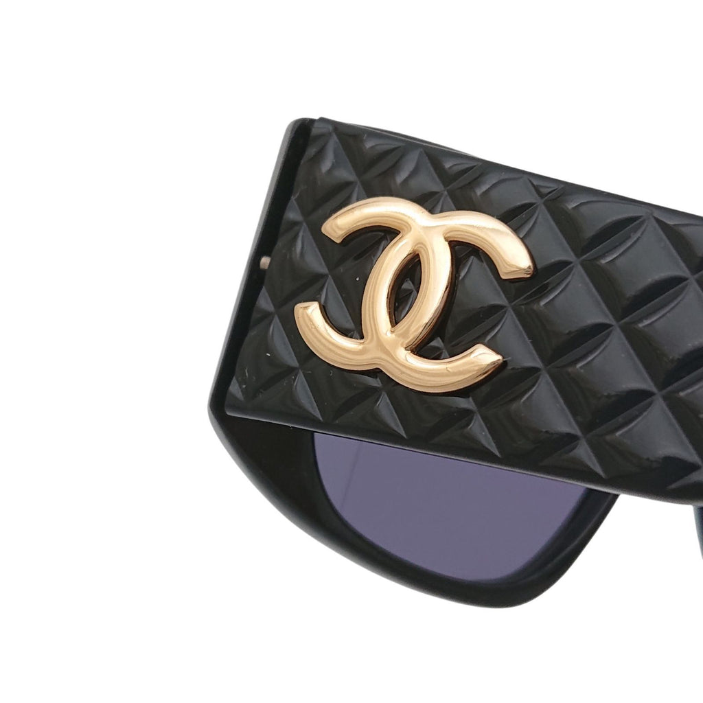 Chanel CC Logo Sunglasses Black Gold Eyewear — view 9