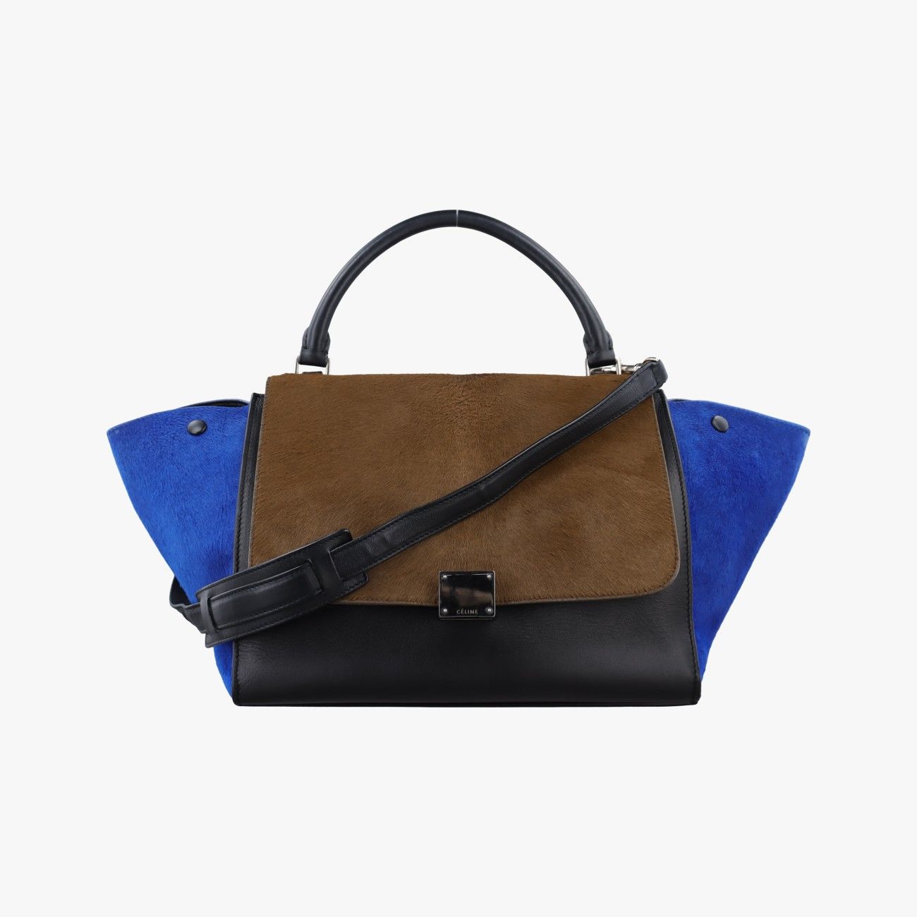 Celine Trapeze Black Brown Blue Calf Hair Shoulder