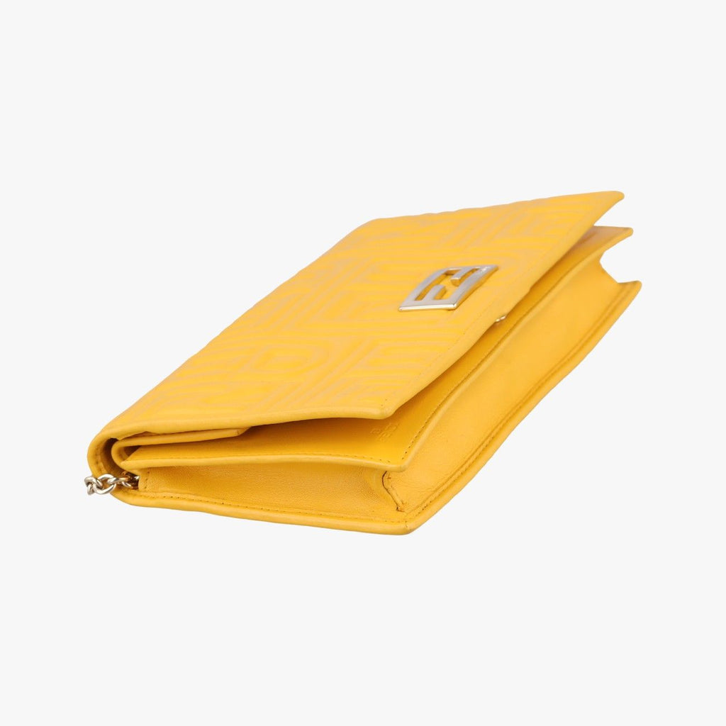 Fendi Embossed Logo Yellow Lambskin Shoulder — view 5