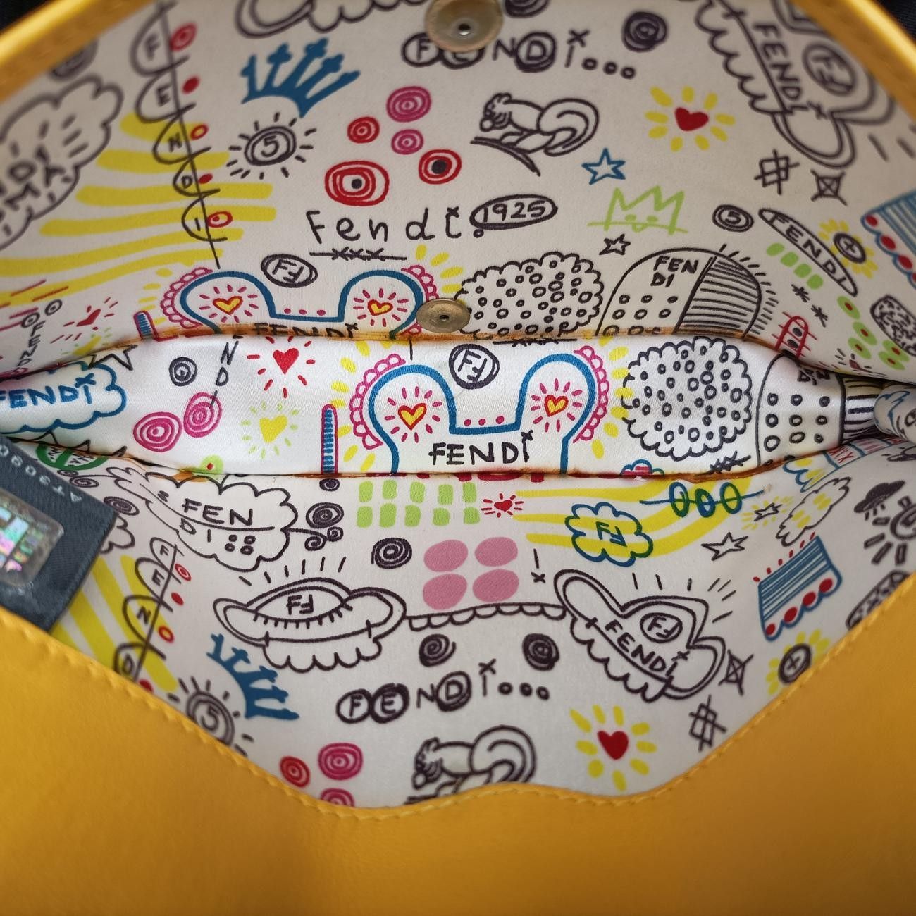 Fendi Embossed Logo Yellow Lambskin Shoulder — view 9
