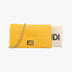 Fendi Embossed Logo Yellow Lambskin Shoulder