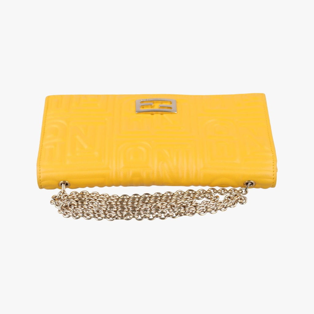 Fendi Embossed Logo Yellow Lambskin Shoulder — view 8