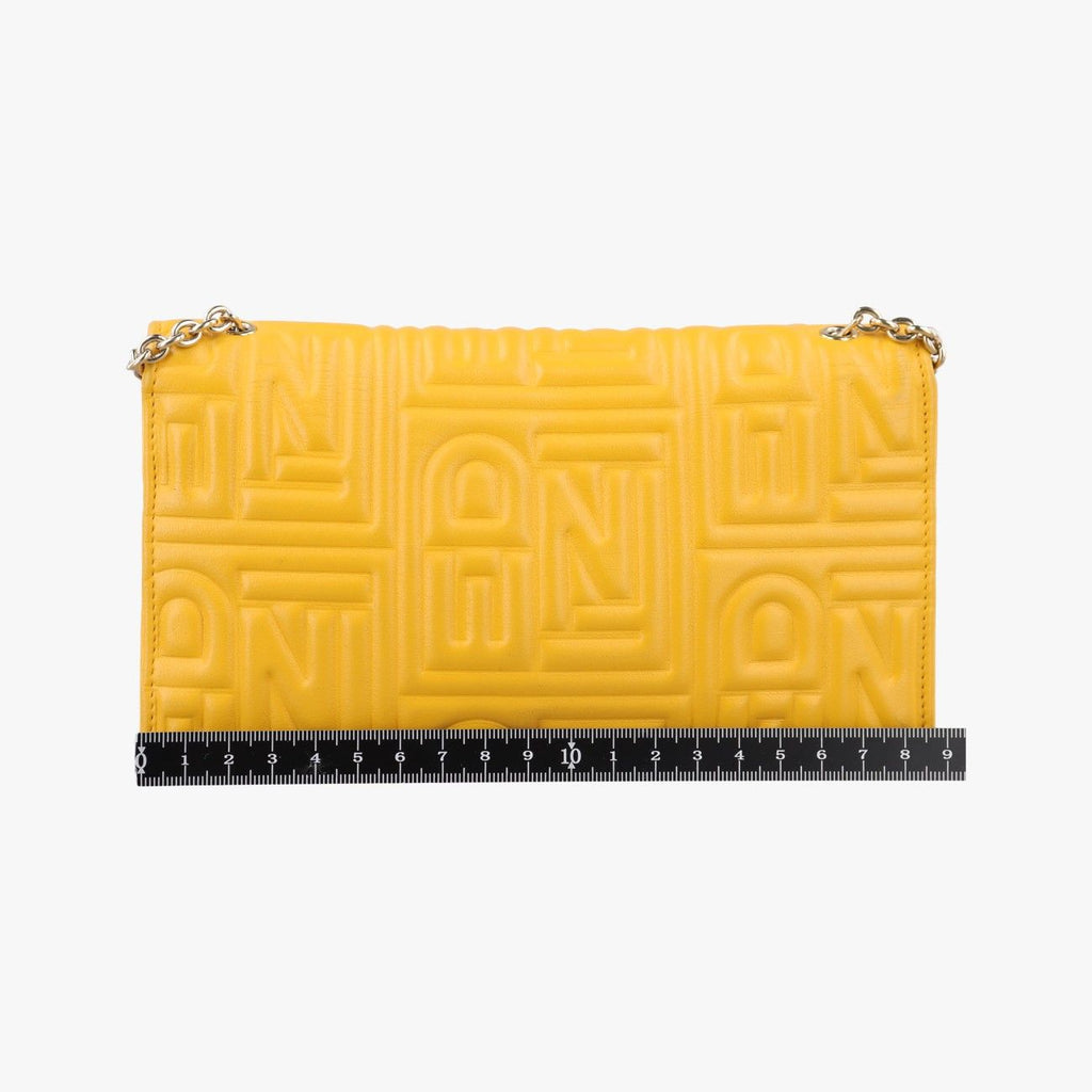 Fendi Embossed Logo Yellow Lambskin Shoulder — view 2