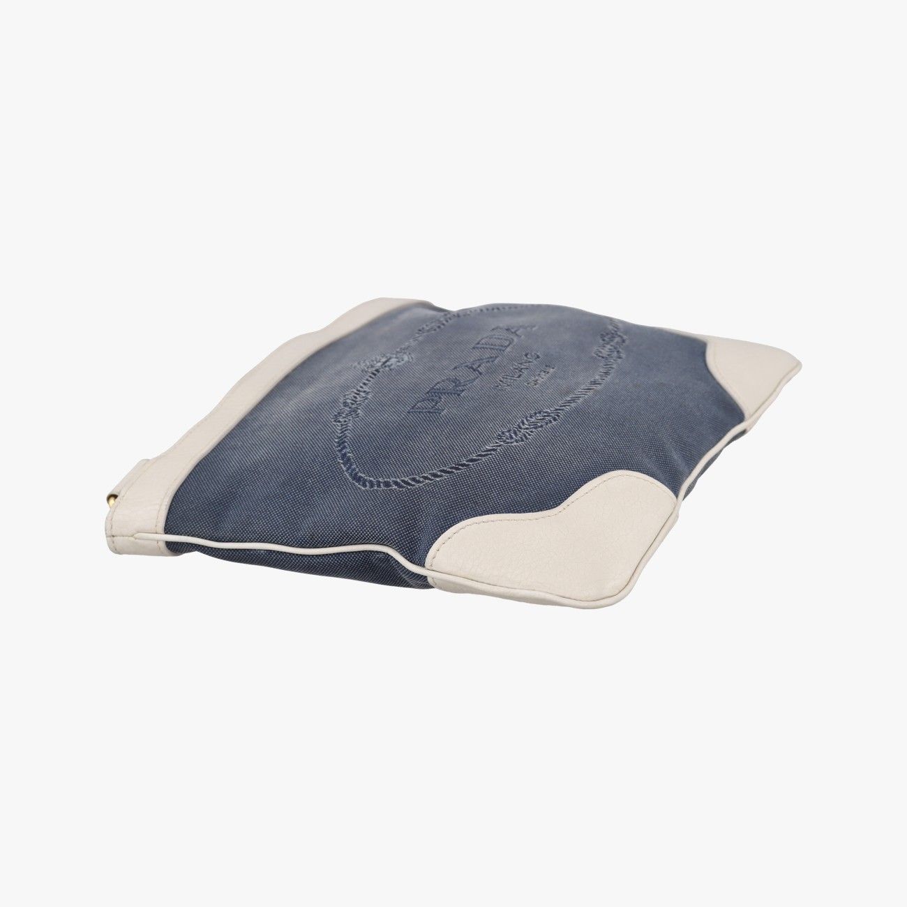 Prada Canapa Logo Jacquard Navy White Canvas Leather Shoulder — view 5