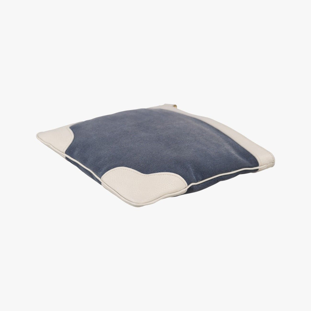 Prada Canapa Logo Jacquard Navy White Canvas Leather Shoulder — view 6