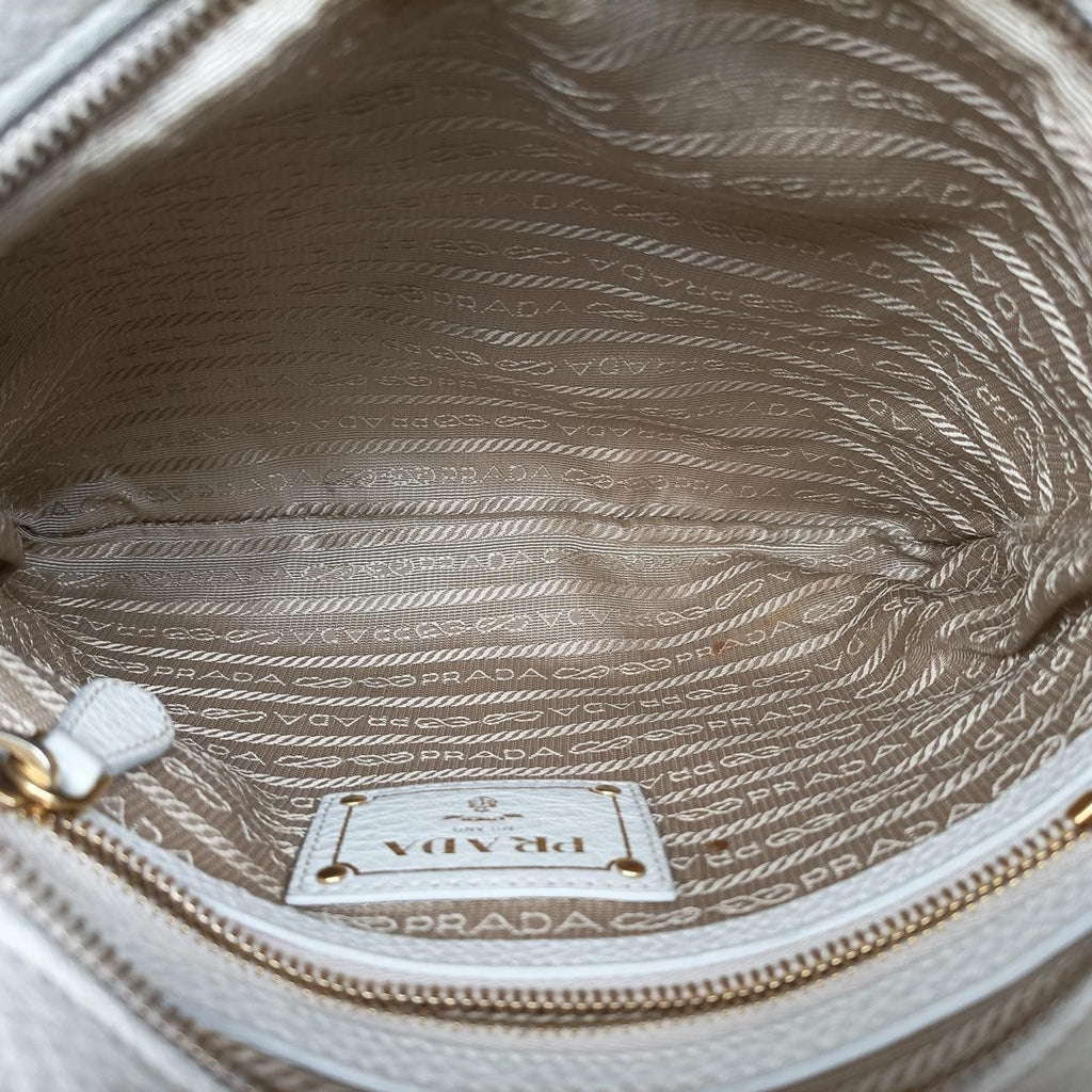 Prada Canapa Logo Jacquard Navy White Canvas Leather Shoulder — view 9