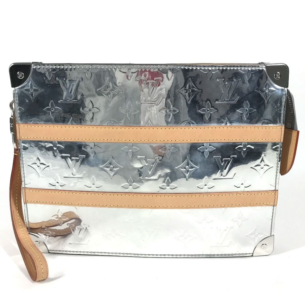 Louis Vuitton Clutch Trunk Pochette Leather Silver