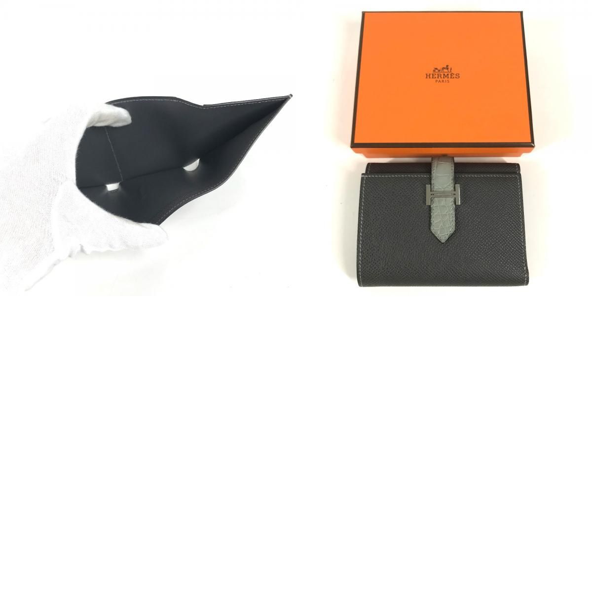 Hermes Trifold Wallet Bearn Combination Epsom Graphite Grineve Gray — view 9