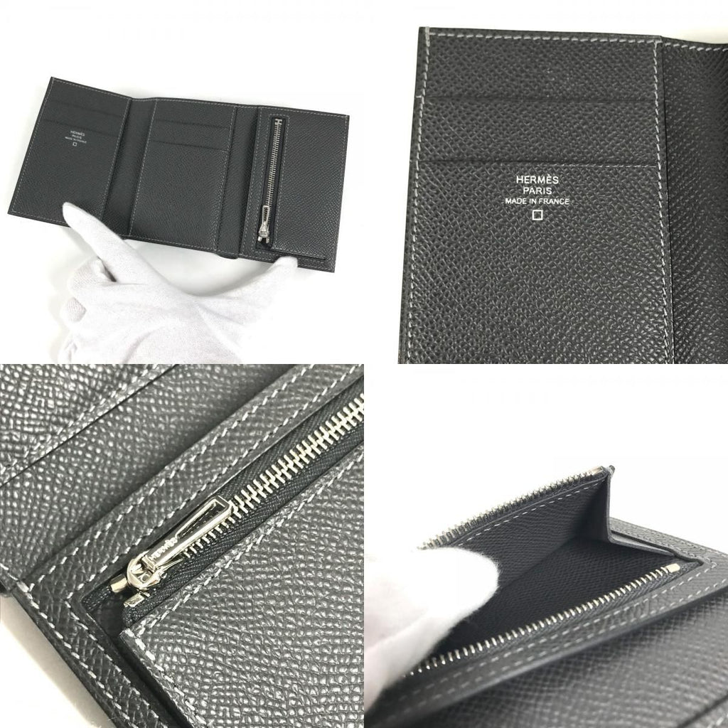 Hermes Trifold Wallet Bearn Combination Epsom Graphite Grineve Gray — view 8