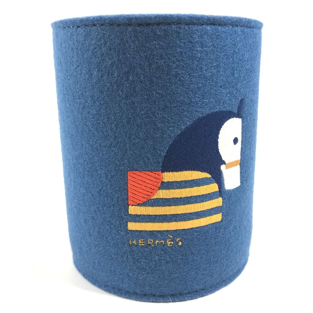 Hermes Case Pen Holder Animo Block Felt Blue Natier