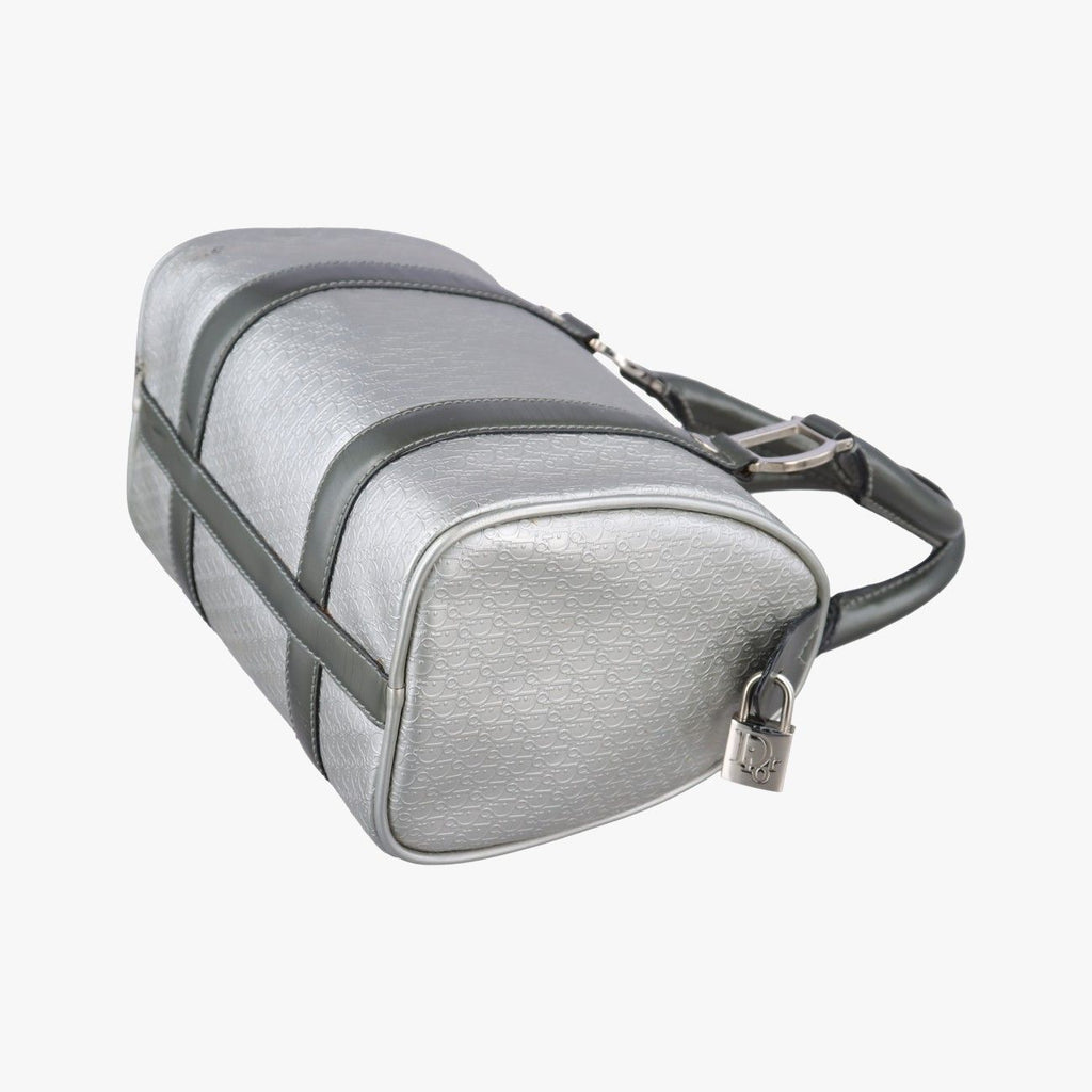 Dior Zucca Pattern Zucchino Glitter Logo Silver Gray Leather PZ Handbag — view 6
