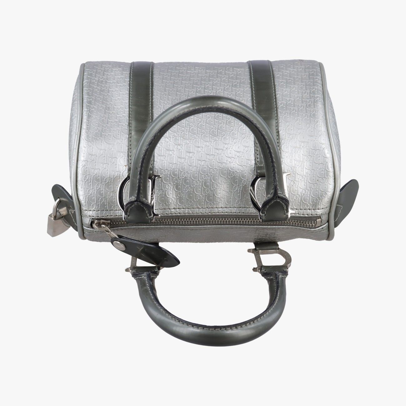 Dior Zucca Pattern Zucchino Glitter Logo Silver Gray Leather PZ Handbag — view 8
