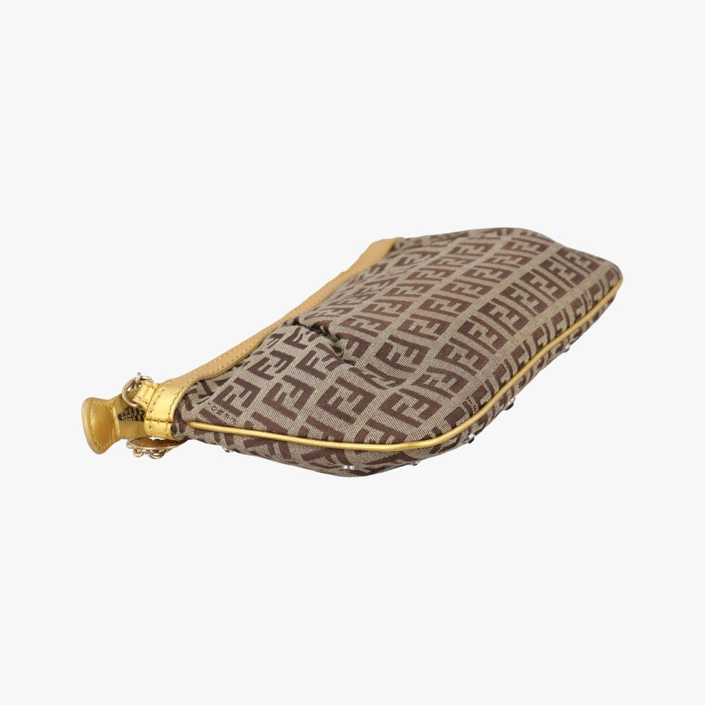 Fendi Zucchino Bijou Tobacco Brown Gold Jacquard Handbag — view 7