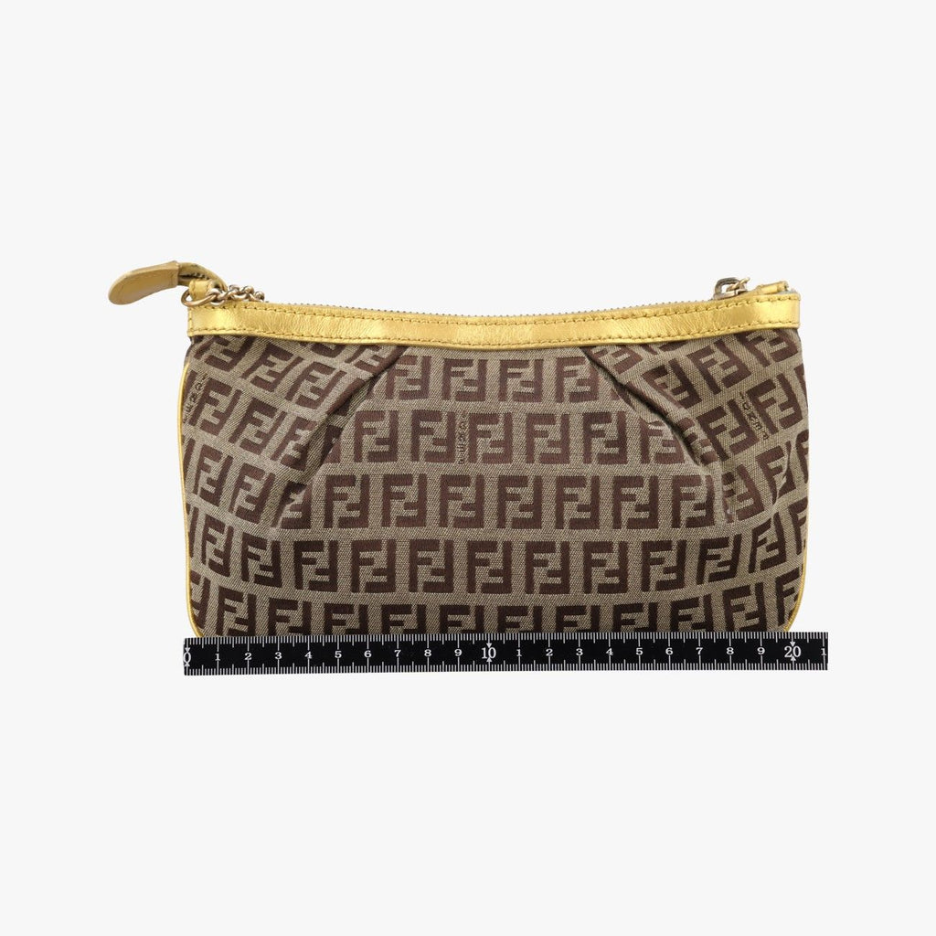 Fendi Zucchino Bijou Tobacco Brown Gold Jacquard Handbag — view 2