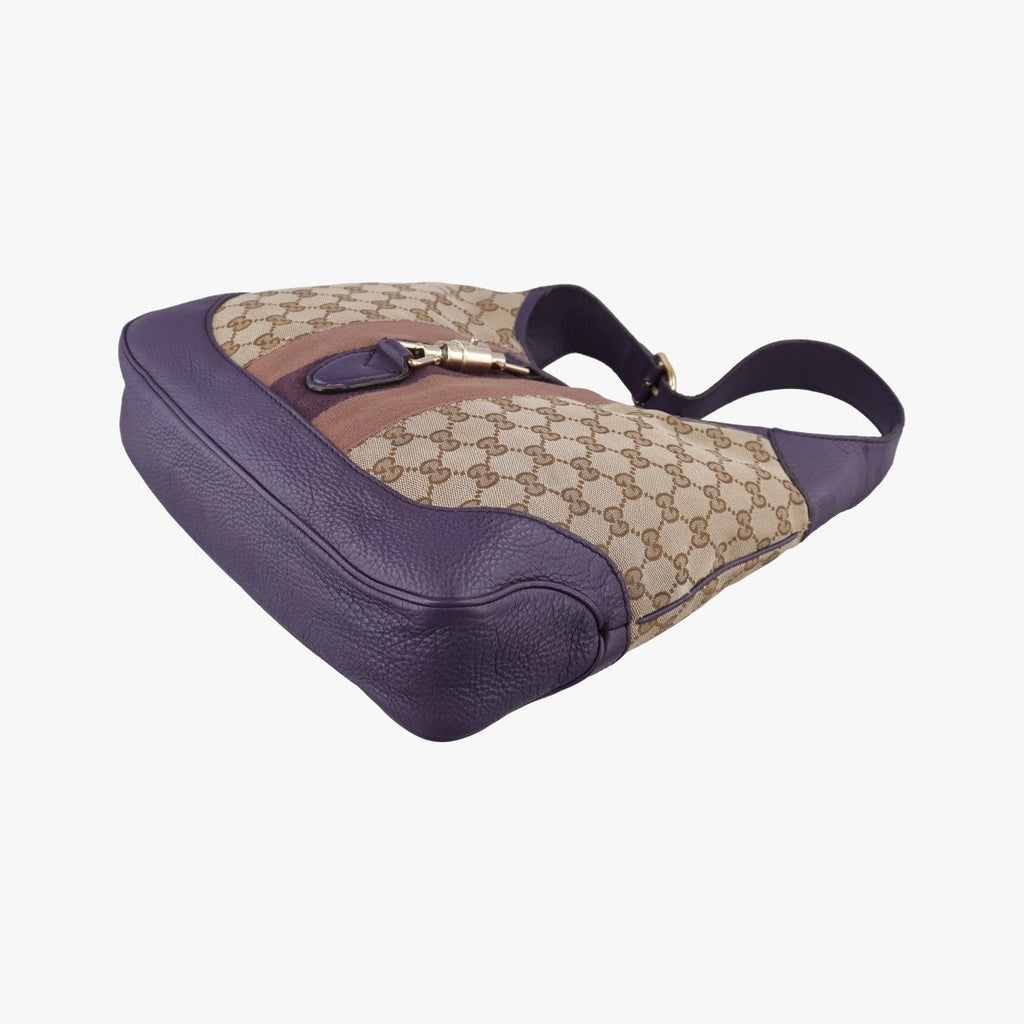 Gucci Jackie Beige Purple Canvas Leather Shoulder — view 4
