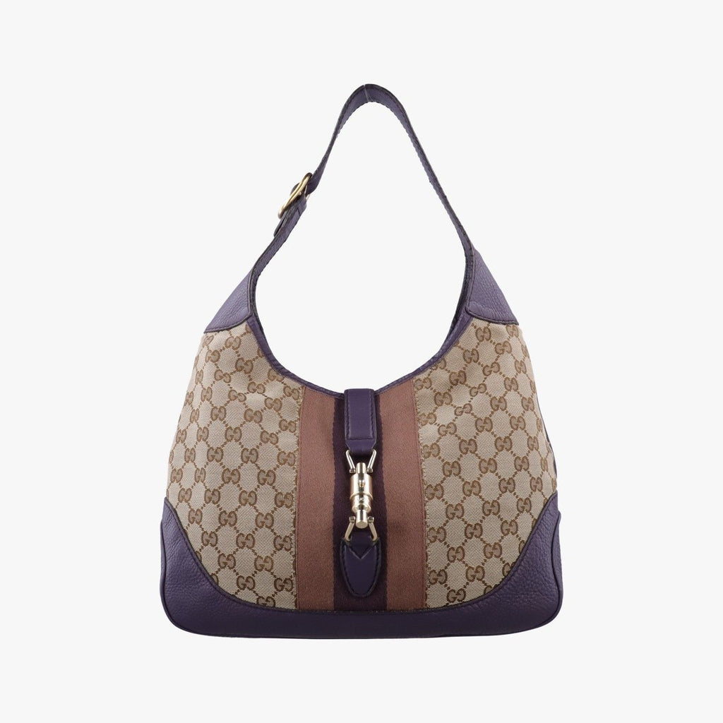 Gucci Jackie Beige Purple Canvas Leather Shoulder