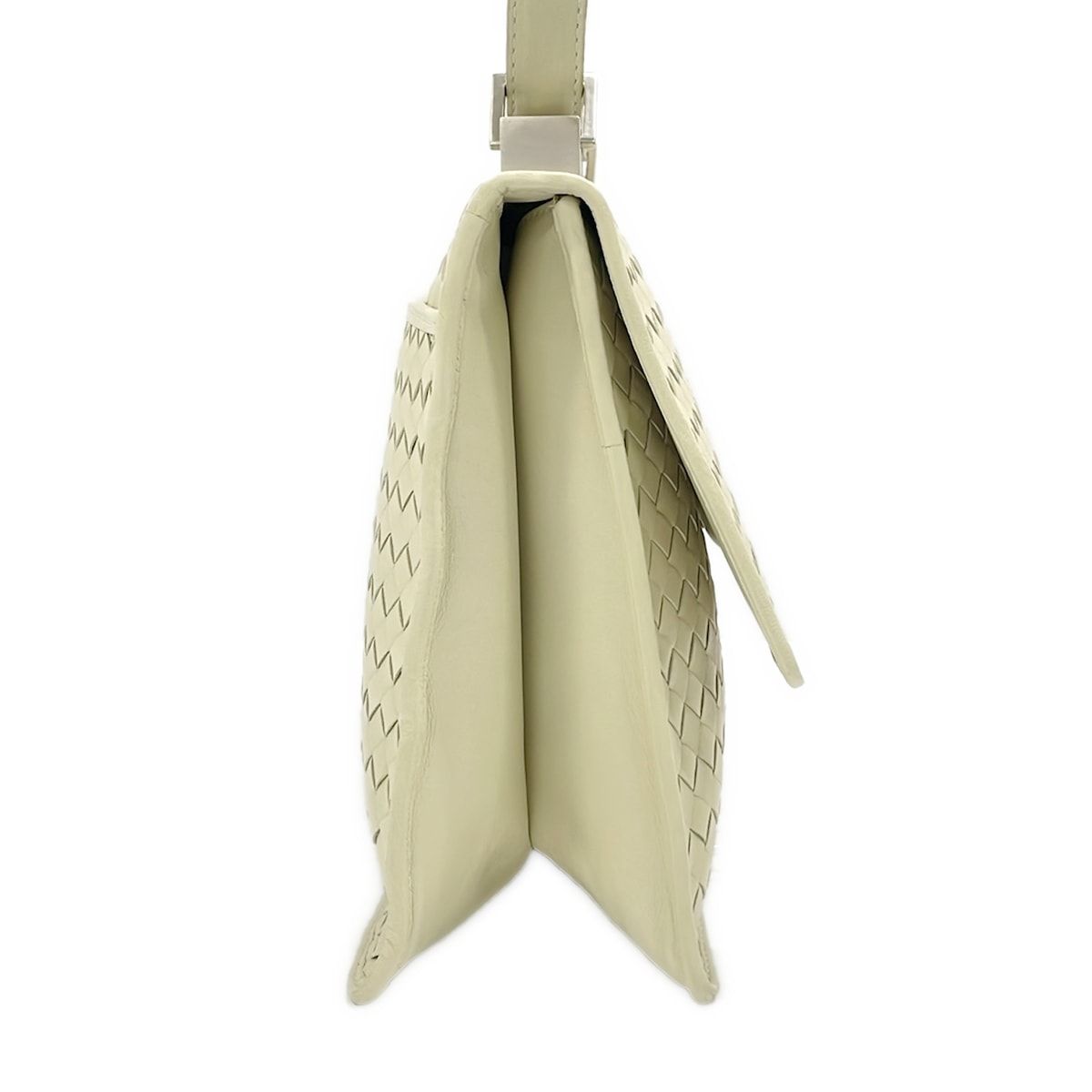 Bottega Veneta Shoulder Bag Ivory Silver Intrecciato Leather — view 2