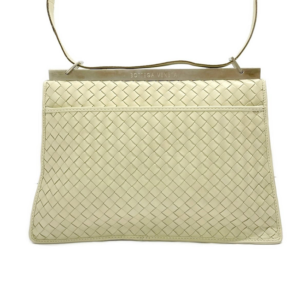 Bottega Veneta Shoulder Bag Ivory Silver Intrecciato Leather — view 3