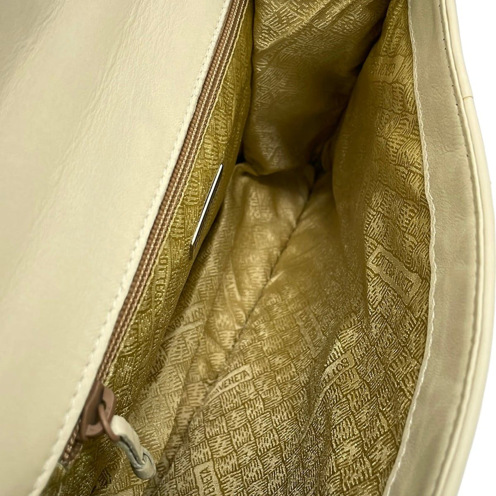 Bottega Veneta Shoulder Bag Ivory Silver Intrecciato Leather — view 7