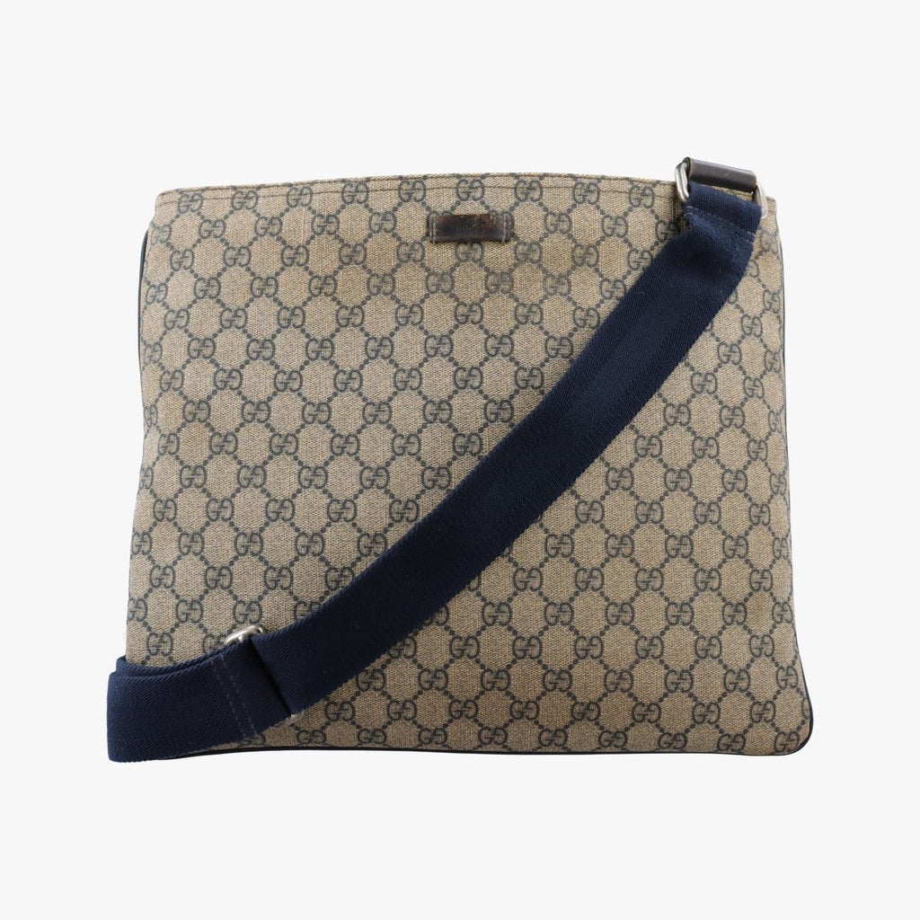 Gucci GG Plus Supreme Beige Navy Canvas Leather Shoulder