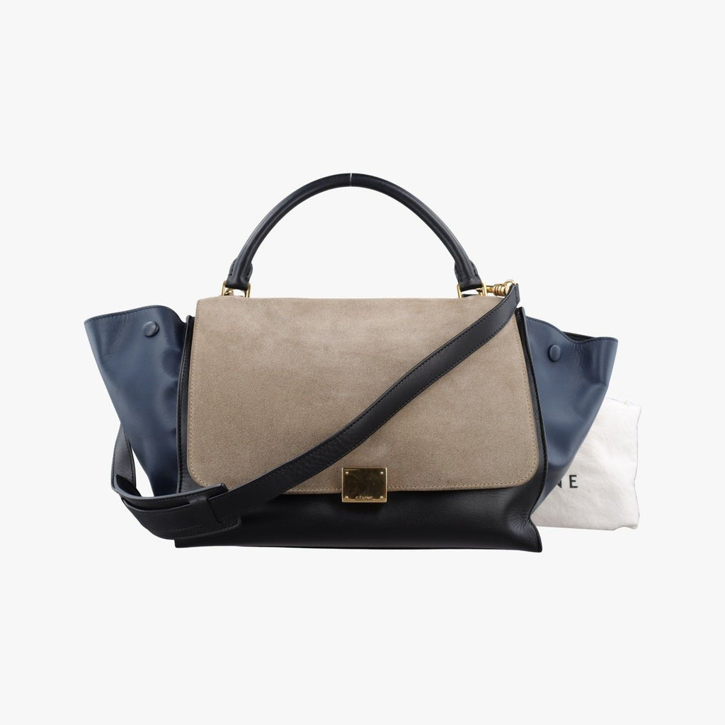 Celine Trapeze Beige Black Blue Suede Leather Shoulder