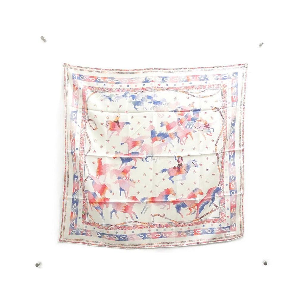 Hermes les Mustangs Carre Harble Silk Scarf