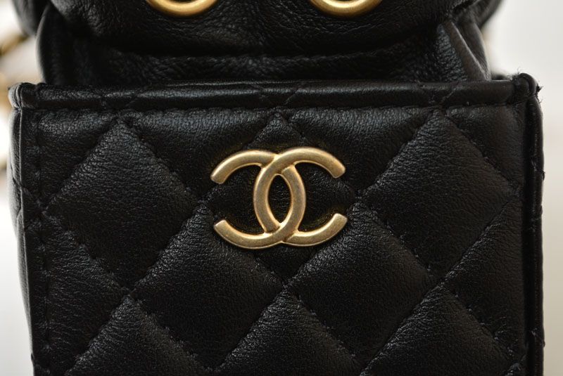 Chanel Chain Shoulder Bag Mini Cube Quilted Lambskin Black Gold — view 9