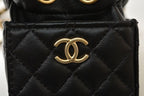 Chanel Chain Shoulder Bag Mini Cube Quilted Lambskin Black Gold — view 9