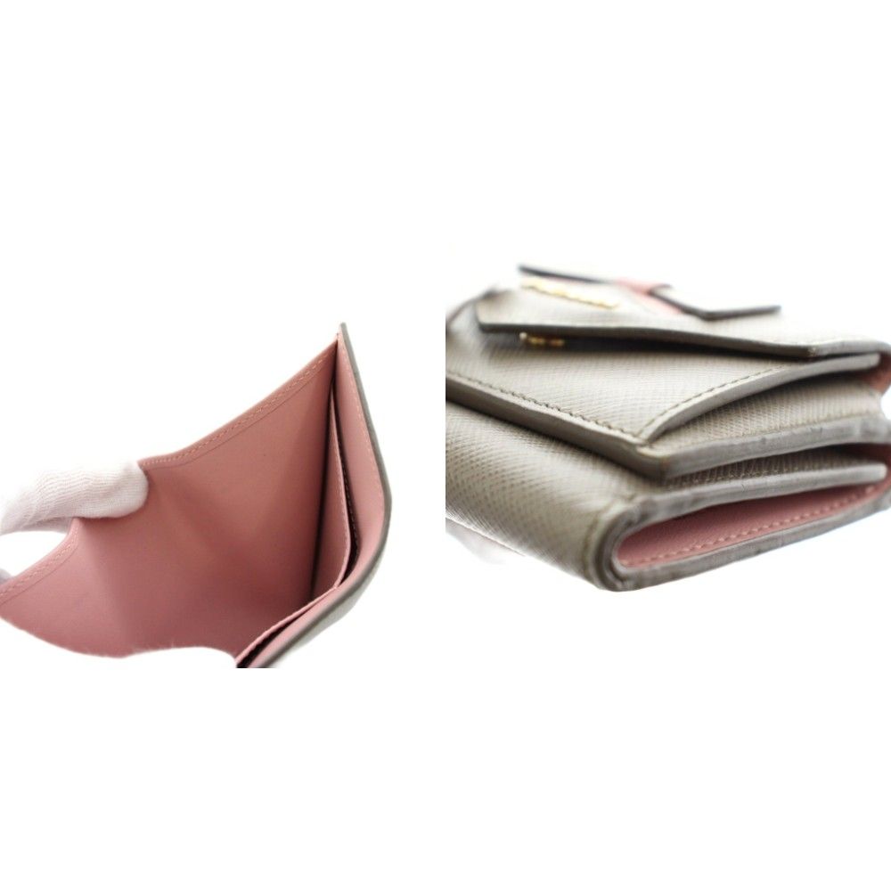 Prada Saffiano Wallet Trifold Coin Purse Leather Gray Pink — view 8