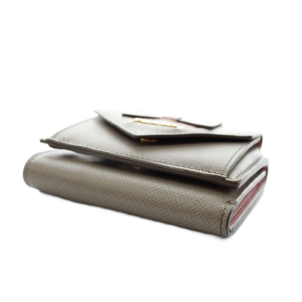 Prada Saffiano Wallet Trifold Coin Purse Leather Gray Pink — view 4