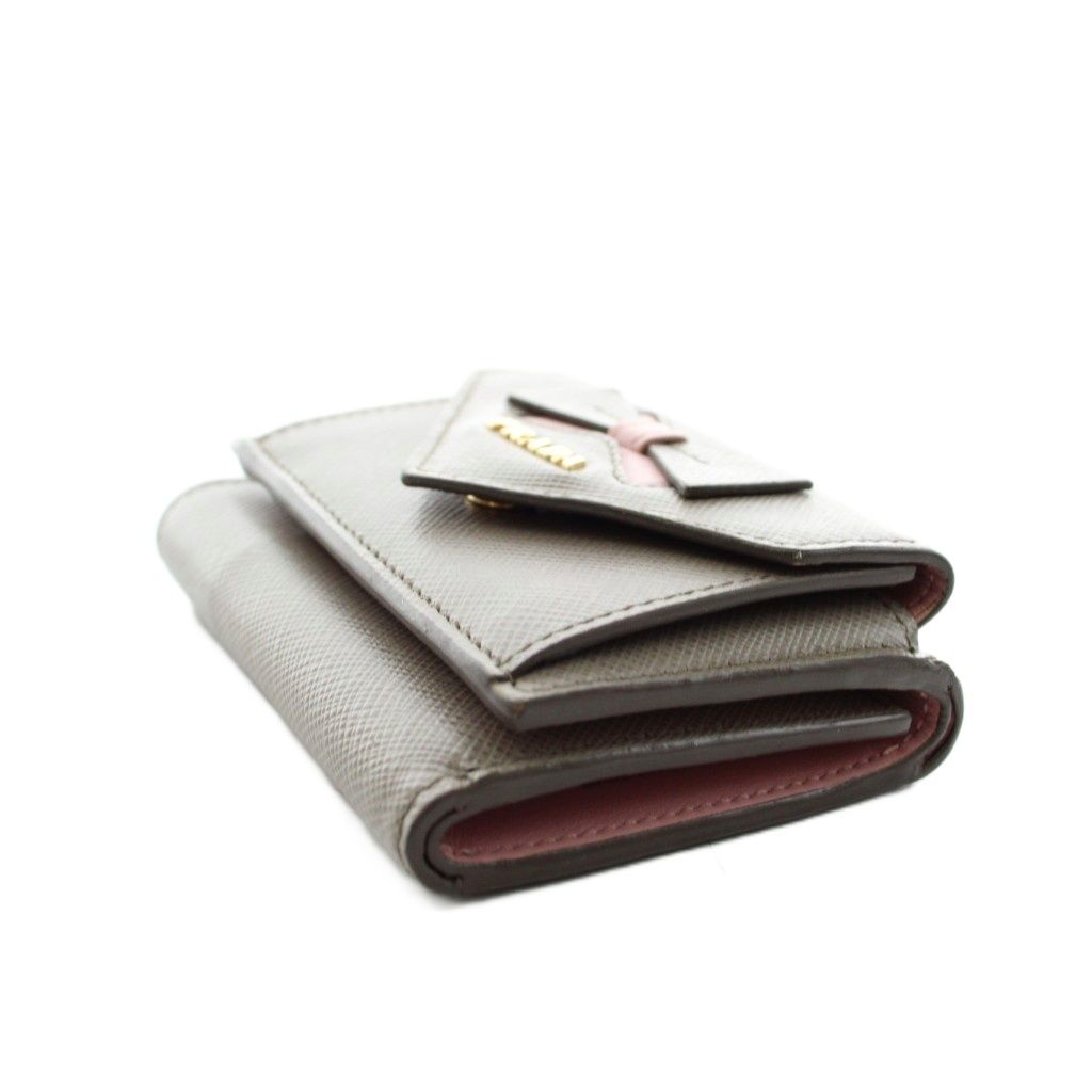 Prada Saffiano Wallet Trifold Coin Purse Leather Gray Pink — view 5