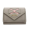 Prada Saffiano Wallet Trifold Coin Purse Leather Gray Pink