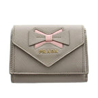 Prada Saffiano Wallet Trifold Coin Purse Leather Gray Pink