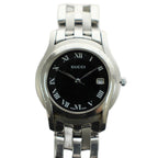 Gucci Watch Analog 3 Hand Round Face Quartz Black Dial Silver