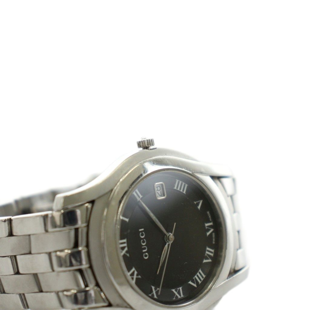 Gucci Watch Analog 3 Hand Round Face Quartz Black Dial Silver — view 5