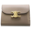 Celine Triomphe Small Flap Wallet Compact Trifold Gray Leather Gold
