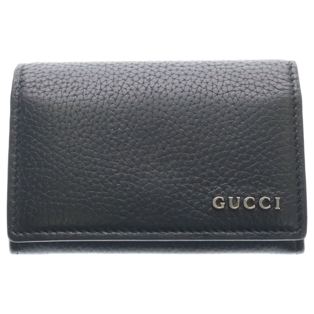 Gucci Logo Leather Card Case Silver Black