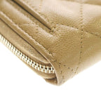 Chanel CC Logo Quilted Caviar Leather Round Zip Compact Wallet Beige Gold — view 6