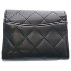 Chanel CC Logo Quilted Caviar Leather Compact Wallet Trifold Black Gold — view 2