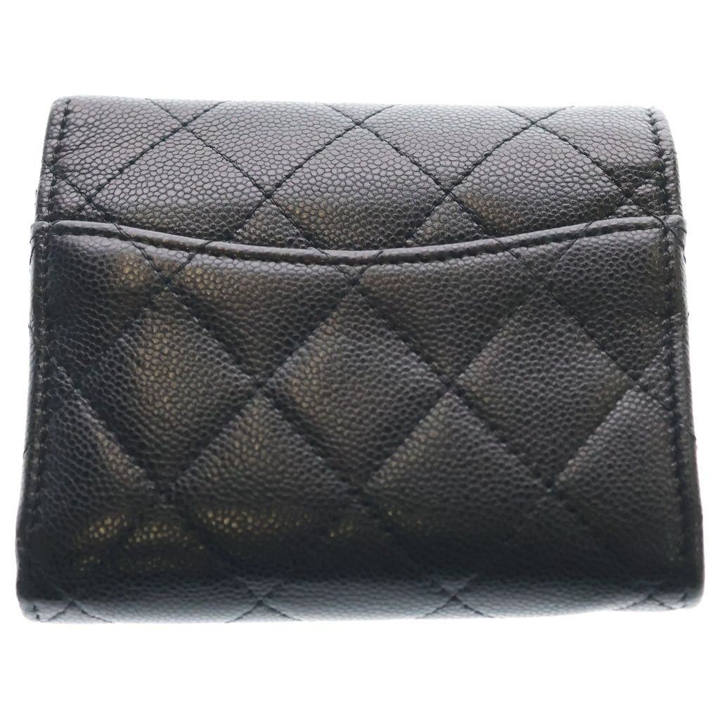 Chanel CC Logo Quilted Caviar Leather Compact Wallet Trifold Black Gold — view 2