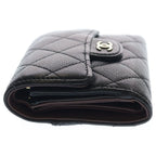 Chanel CC Logo Quilted Caviar Leather Compact Wallet Trifold Black Gold — view 3