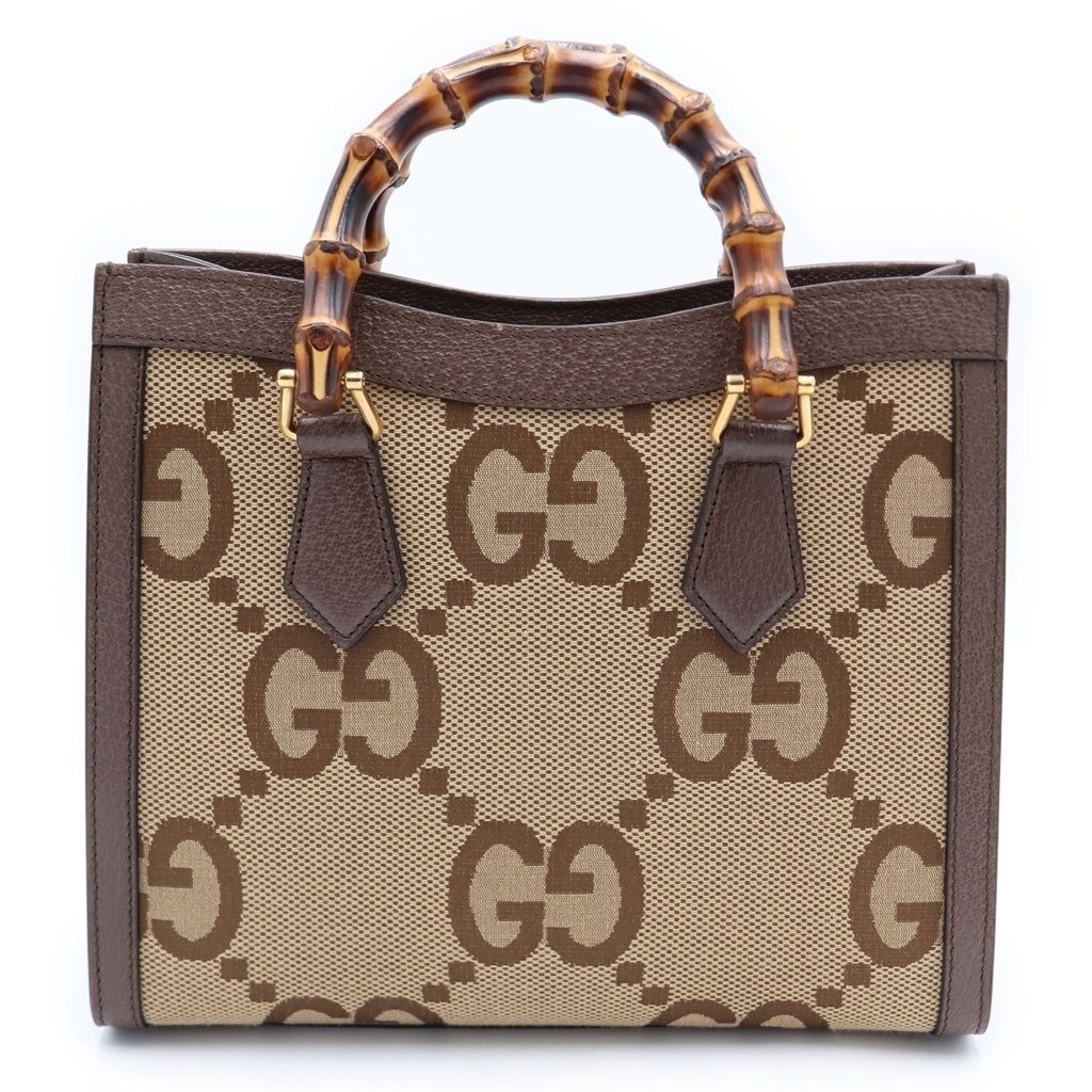 Gucci Jumbo GG Diana Bamboo Canvas Leather 2-Way Shoulder Bag Brown — view 2