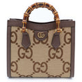 Gucci Jumbo GG Diana Bamboo Canvas Leather 2-Way Shoulder Bag Brown