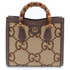 Gucci Jumbo GG Diana Bamboo Canvas Leather 2-Way Shoulder Bag Brown