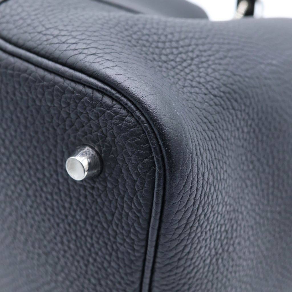 Hermes Picotin Lock MM Taurillon Clemence Silver Handbag Black — view 5