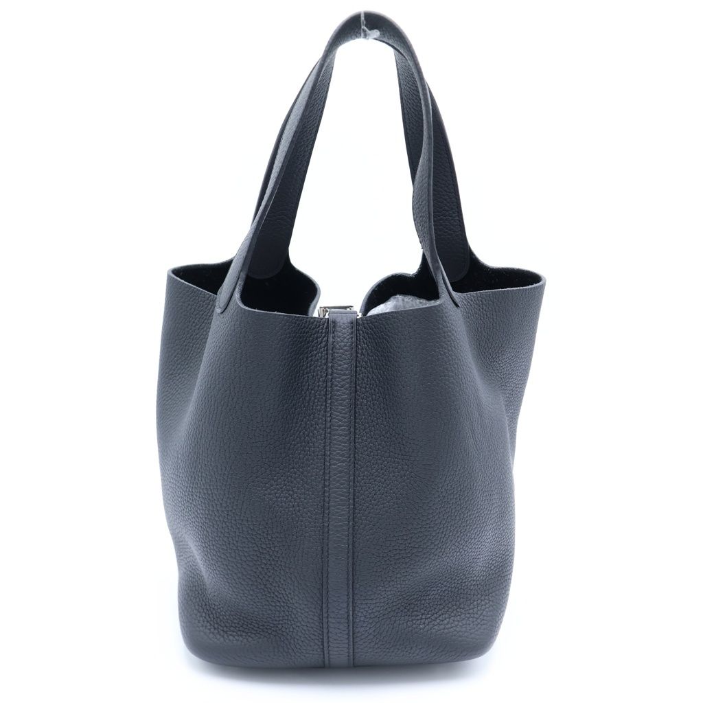 Hermes Picotin Lock MM Taurillon Clemence Silver Handbag Black — view 2