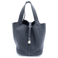 Hermes Picotin Lock MM Taurillon Clemence Silver Handbag Black