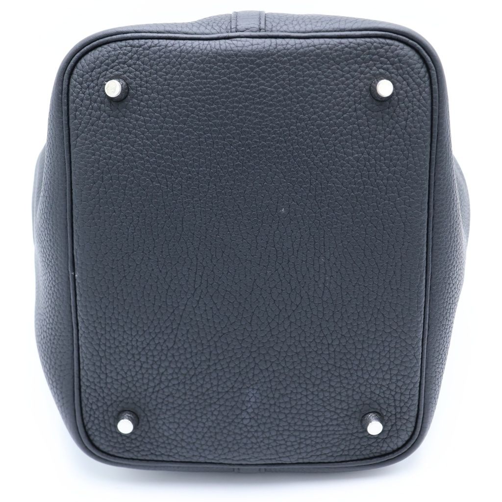 Hermes Picotin Lock MM Taurillon Clemence Silver Handbag Black — view 4