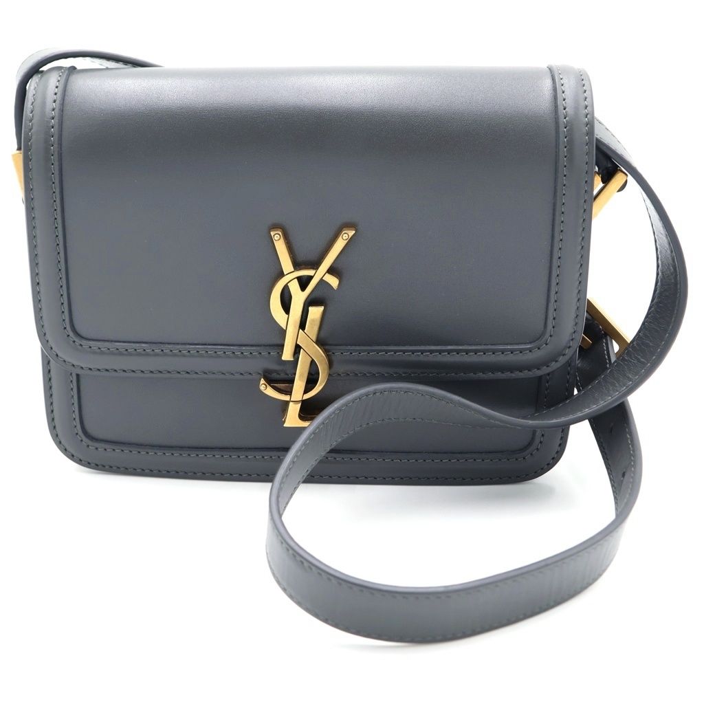 Saint Laurent Paris Solferino Small Mini Shoulder Bag Gray Leather Gold