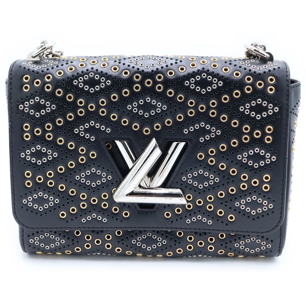 Louis Vuitton Epi Twist MM 2-Way Chain Shoulder Bag Black Leather Silver